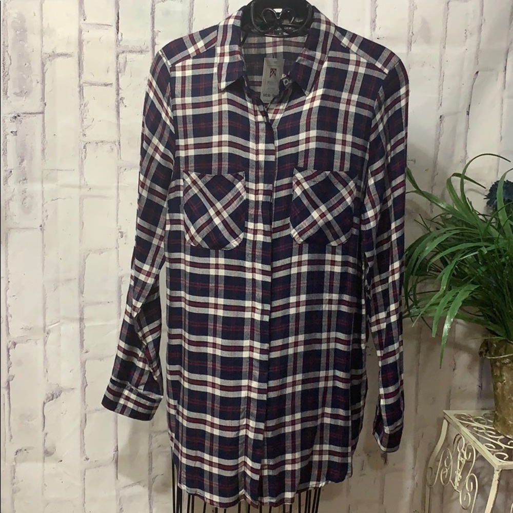 Staccato Plaid Shirt NWT Flannel Long Sleeve w/Tab Button-Up Tuxedo Split Hem